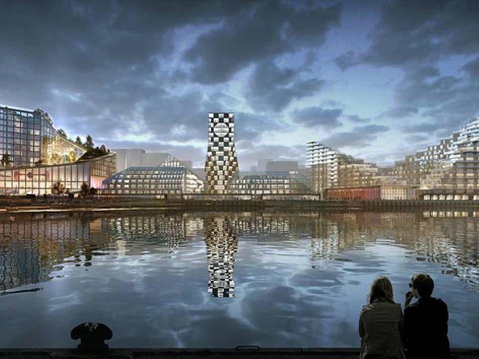 Aarhus' kommende hotel- og konferencecenter i Aarhus Ø er tegnet af Bjarke Ingels' Big. | Foto: Big og Sleth