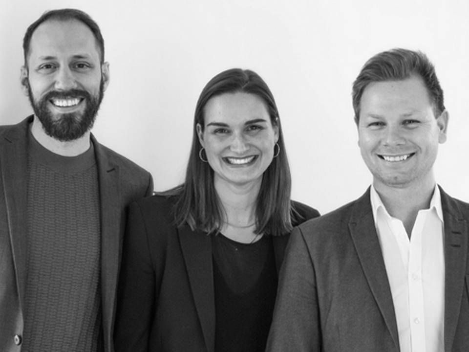 Fra venstre: Hans Peter Nielsen, Christina Brun Petersen og Mathias Linnemann, alle tre stiftere af Worksome. | Foto: PR