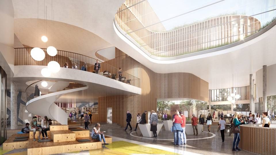 Arkitektvirksomheden 3XN's bud på biblioteksdelen af det kommende sport- og kulturhus i Aarhus-bydelen Gellerup. | Foto: PR-visualisering: 3XN