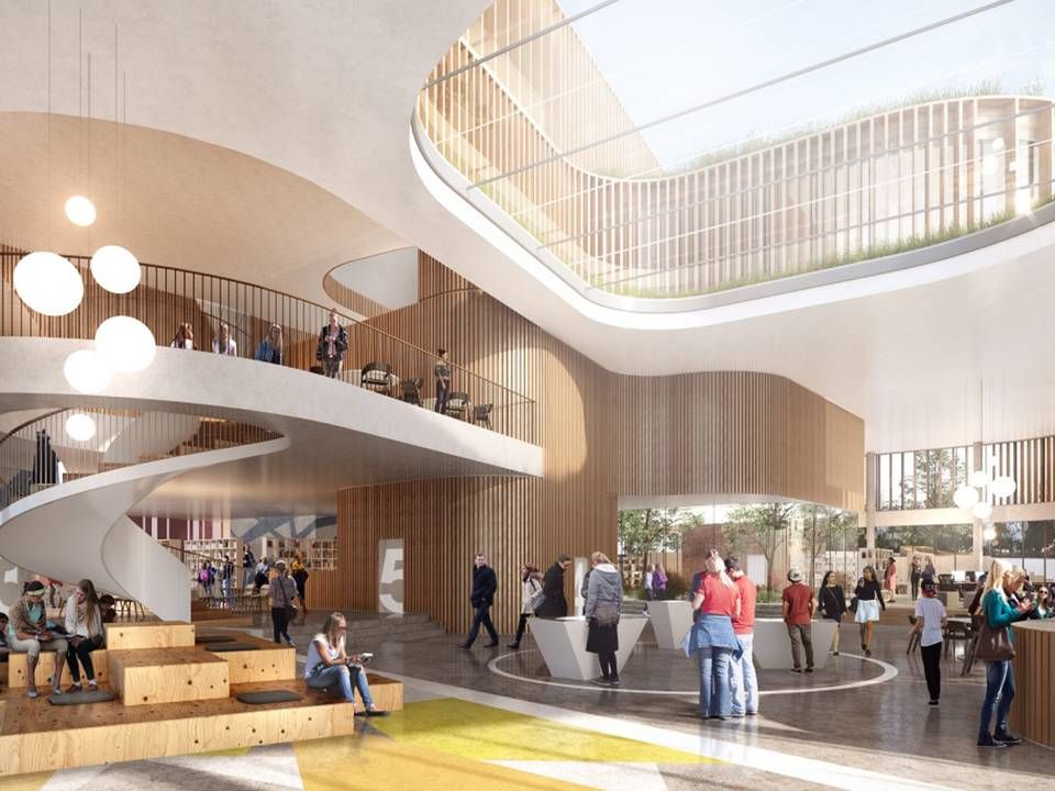 Arkitektvirksomheden 3XN's bud på biblioteksdelen af det kommende sport- og kulturhus i Aarhus-bydelen Gellerup. | Foto: PR-visualisering: 3XN