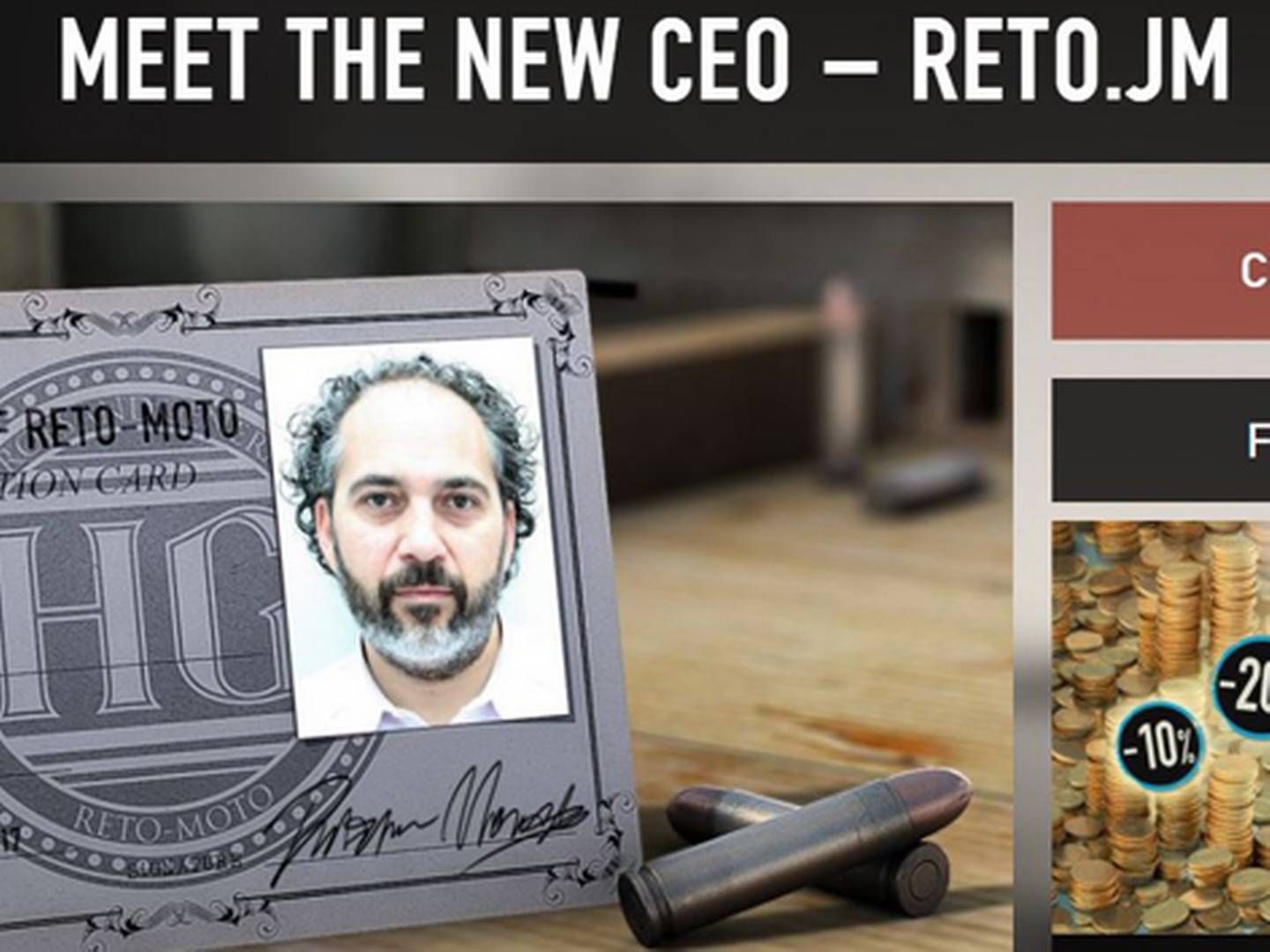Sådan præsenterer Reto Moto deres nye topchef på deres site.