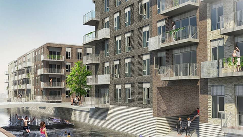 246 projektboliger på Teglholmen i Københavns Sydhavn blev i august købt af svenske Heimstaden for 790 mio. kr. Sælger var Pensam, KPC og Sjælsø Management. | Foto: PR-illustration
