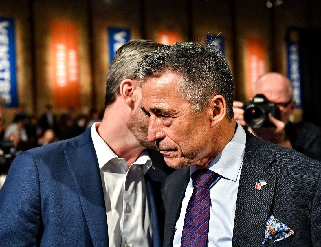 Har Jakob Ellemann hvisket nogle budskaber til Anders Fogh Rasmussen? Foto: Ernst Van Norde/Ritzau Scanpix